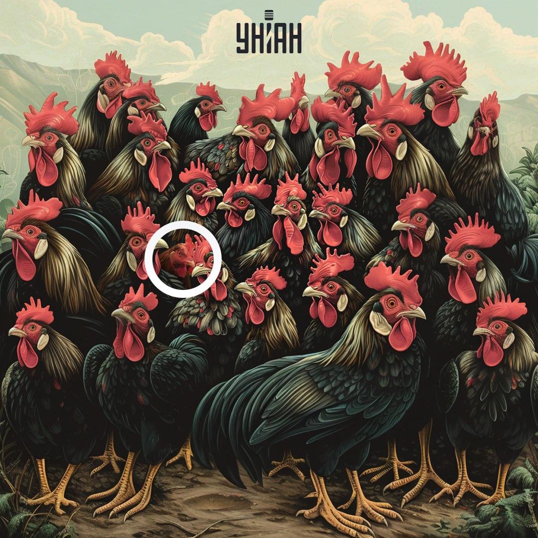 La capasanta di un pollo non è uge a quella di un gallo / Collage Moje